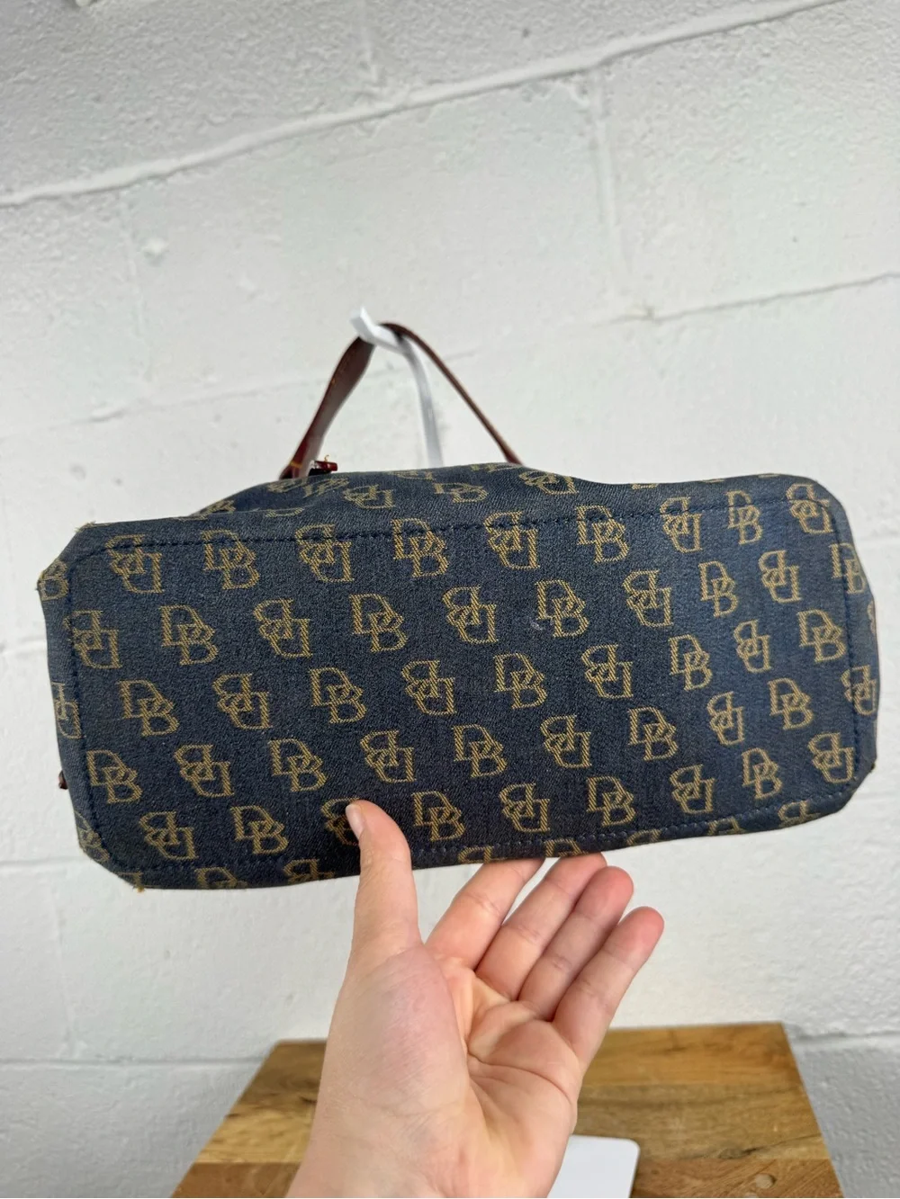 Dooney & Bourke Denim Monogram Hobo Shoulder Bag Leather Duck Charm Y2K